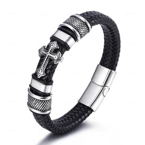 Bracciali & Braccialetti: Lederarmband mit eingelegtem Kreuz – Nuovo e nell'imballaggio originale da Liestal venduto da OMAROSHOP 1