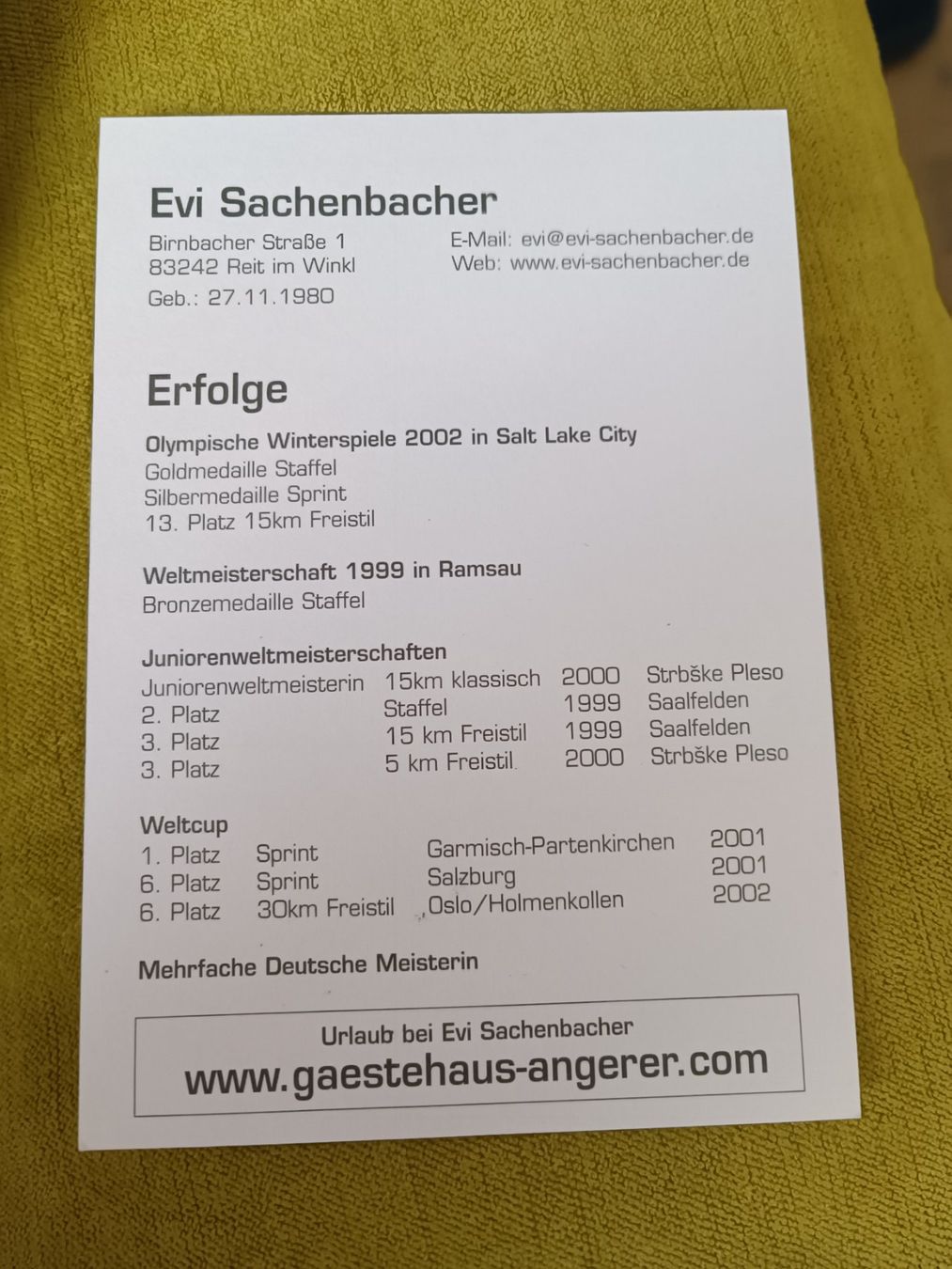 Autogramme: Evi Sachenbacher - Olympia Gold – Gebraucht aus Menziken von Autogramme 1