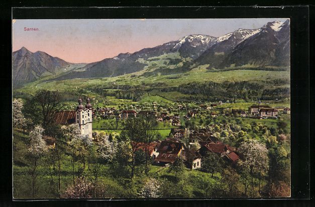 Cartoline postali: Sarnen, Ortsansicht mit Kirche bei Dämm – Usato da Berlin venduto da bartko-reher