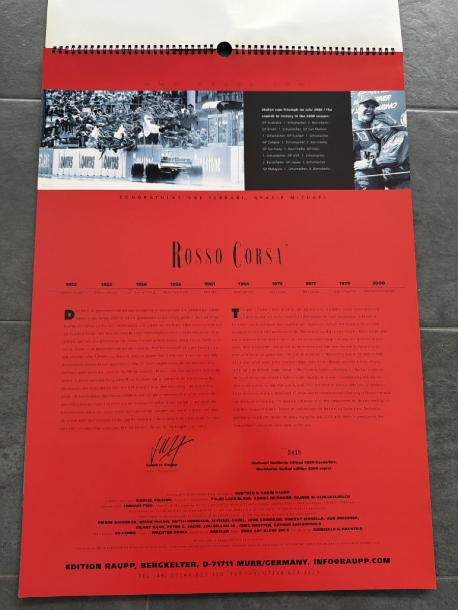 Ferrari Calendari: Original Ferrari Kalender 2001 – Usato da Wolfwil venduto da Rolex1 1