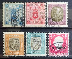 ISLAND : 6 timbres de service oblitérés, 1876 à 1922