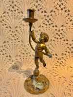 Antiker Messing Kerzenständer mit Angel Putto 1500 Gram (2)