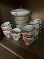 Kaffeeservice Porzellan mit Rosenmotiv und Goldrand