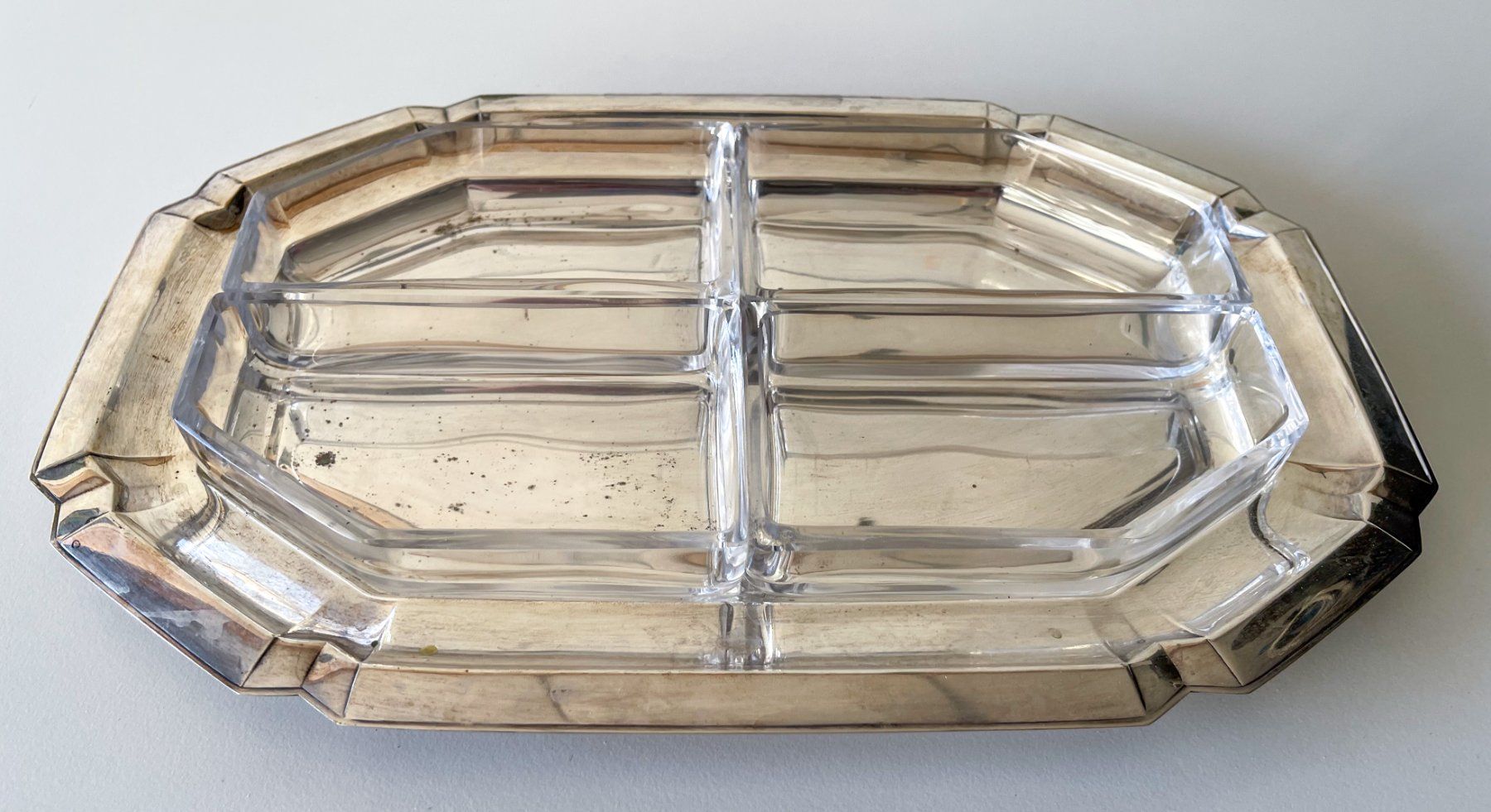 Piatti di portata: Silberne Servierplatte mit Glaseinsatz - Vintage – Usato da Bülach venduto da sabrista 1