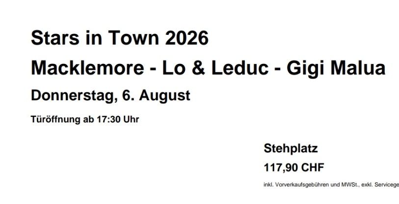 Biglietti: Stars in Town Ticket – Nuovo (secondo la descrizione) da Effretikon venduto da ker_r8gg