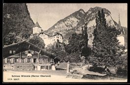 AK Wimmis, Ortspartie mit Schloss