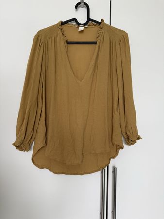 H&M Bluse, Gr. 40, Senfgelb, V-Ausschnitt
