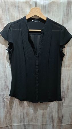 🎉 Elegante Chiffon-Bluse mit feinen Details - S - schwarz