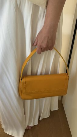 REAL LEATHER MUSTARD ORANGE COLOR SHOULDER BAG