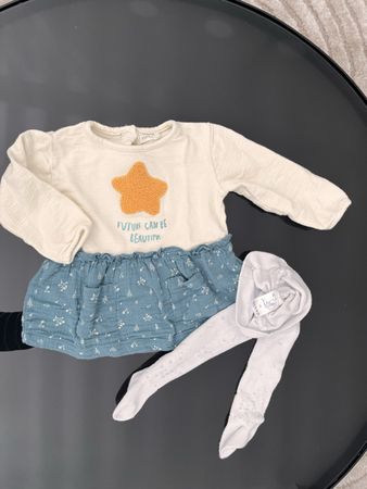 Ensemble robe et collant bébé, taille 3-6 mois, hiver 48