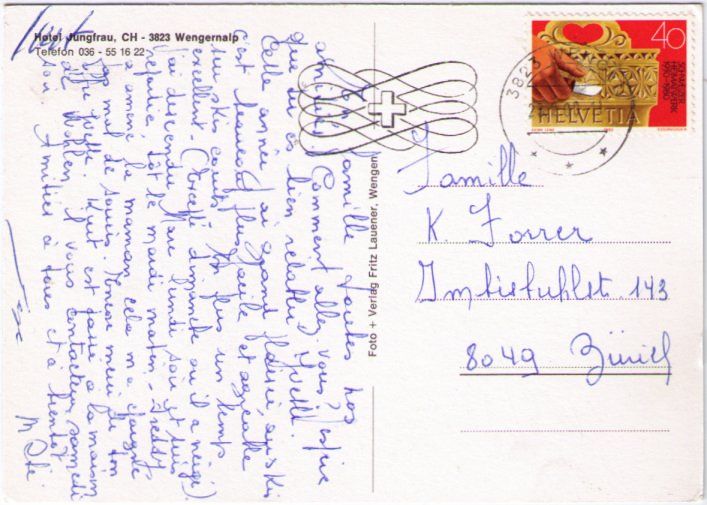 Cartoline postali: Wengeralp - hotel Jungfrau mit Eiger + Mönch – Usato da Binningen venduto da Mountainrider 1