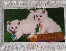 Teppich; echter Orientteppich; 2 Katzen