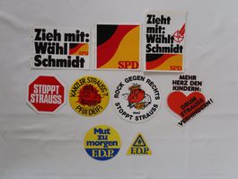 Politische Aufkleber der Parteien FDP und SPD 70-80er Jahren