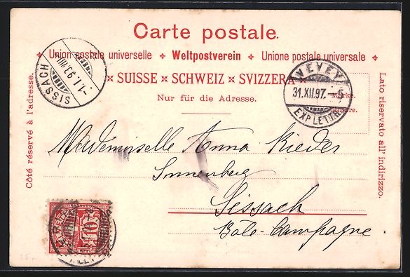 Cartoline postali: Litho Vevey, Kirche, Turm, Segelboot – Usato da Berlin venduto da bartko-reher 1