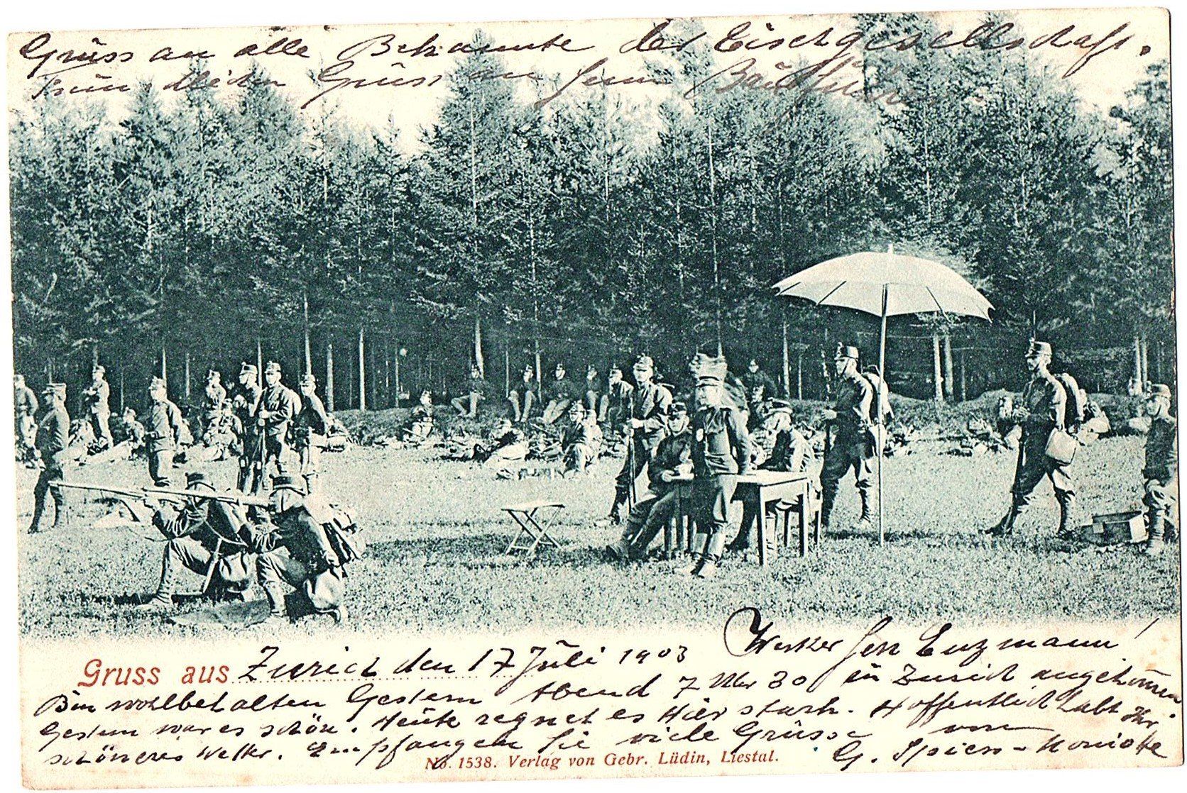 Cartoline postali: Ansichtskarte Militär Schweiz Übung 1903 – Usato da Mörschwil venduto da aik_x8mc