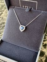 2 ct Natural Sapphire + Diamonds 18k white gold necklace