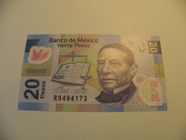 Mexiko 20 Pesos 2016, P-122, Serie Y, Geldschein Neuwertig