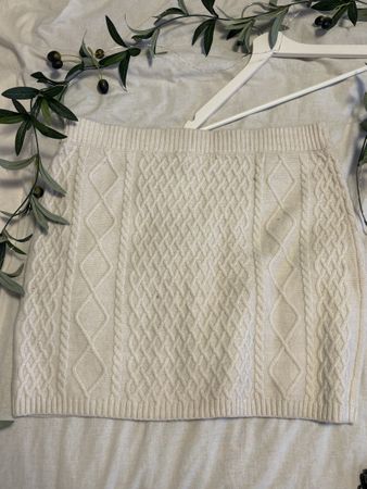 Jupe courte en tricot torsadé blanc crème taille L, H&M, 