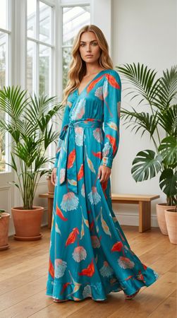 Wunderschönes Maxikleid mit Blumenmuster, Grösse 38/M