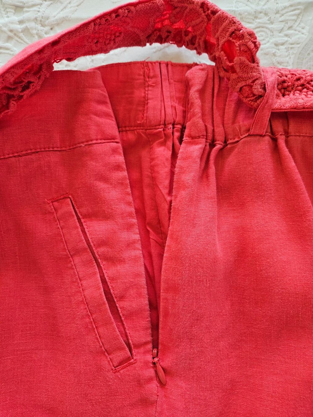 Gonne: Jupe Rock Leinen / Baumwolle Pink mit Spitze Gr. 40 – Usato da Gossau ZH venduto da fashiontwo 5