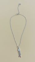Stylish Fishbone Pendant Necklace - Silver Tone, Trendy