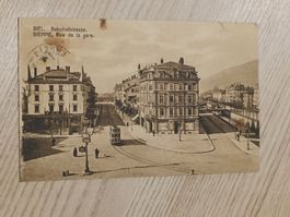 Alte PK / Biel - Bahnhofstrasse Gelaufen 1917