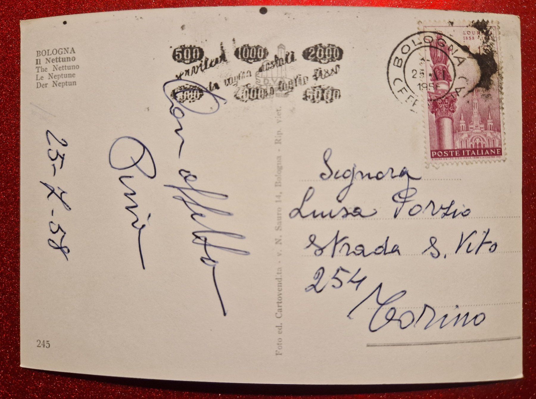 Cartoline postali: Bologna Neptunbrunnen, 1958 – Usato da Melchnau venduto da Arthurius 1