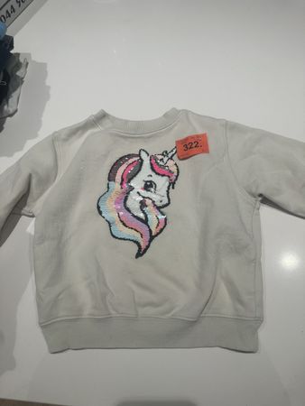 Kinder Pullover weiss mit Einhorn Pailletten Motiv grau