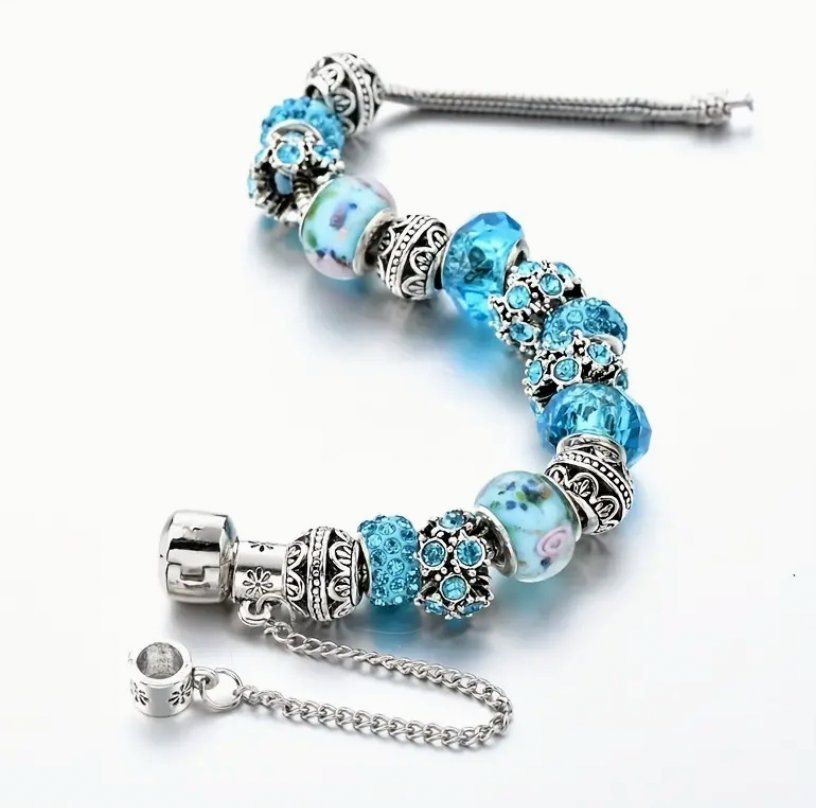 Bracciali & Braccialetti: Blue Rhinestone Beads Bracelet 18 sm – Nuovo e nell'imballaggio originale da Genève venduto da AWWA 3
