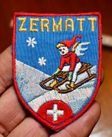 VINTAGE Badge ZERMATT nos ST. GALLER STICKEREI schlitten