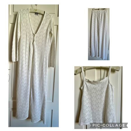 Y.o.u. White Knitted Set - Top, Pants, Cardigan - S
