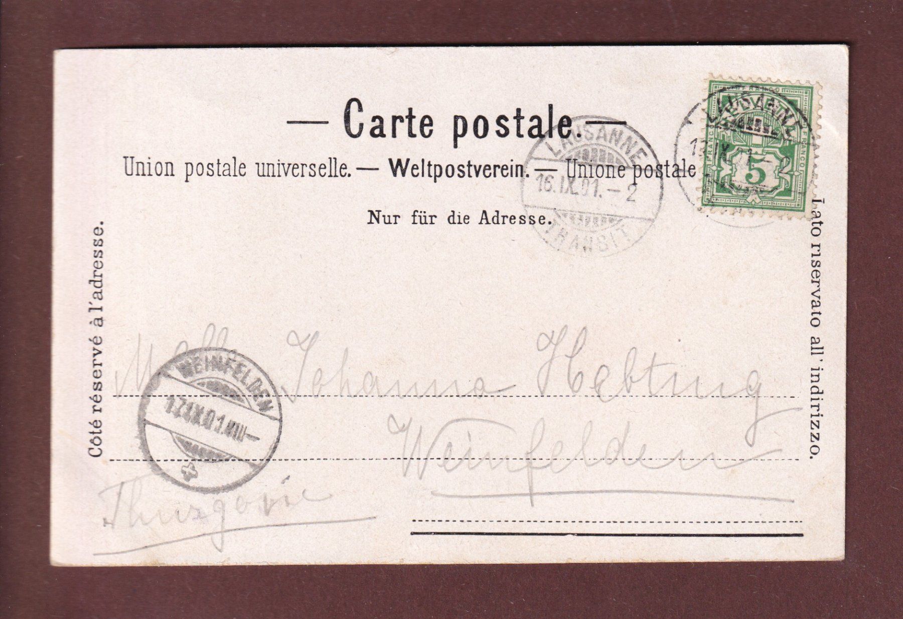 Cartoline postali: LAUSANNE - 1901 – Usato da Pully venduto da nicecards 1