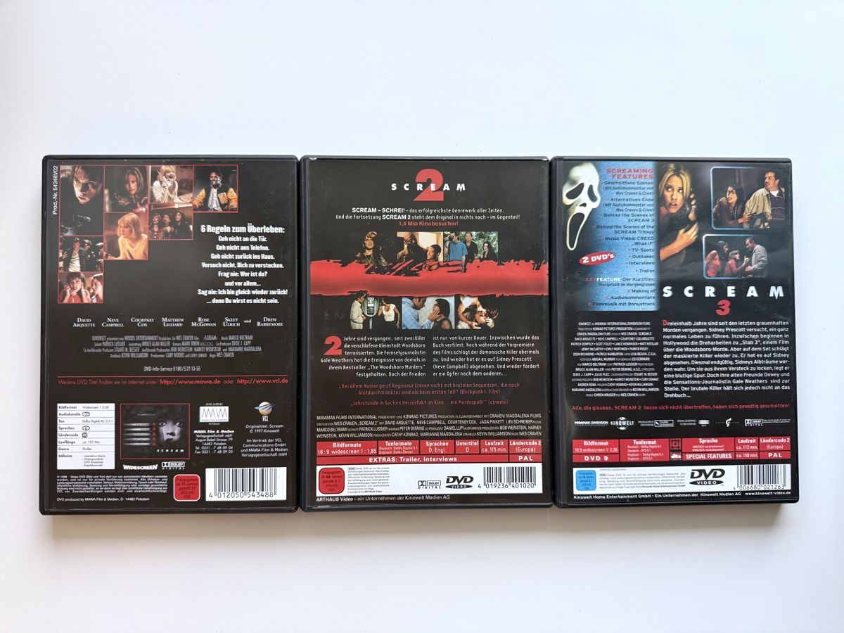 Tutti i DVDs: SCREAM Trilogie 1, 2, 3 - DVD DE  – Usato da Couvet venduto da Aura_aura 1