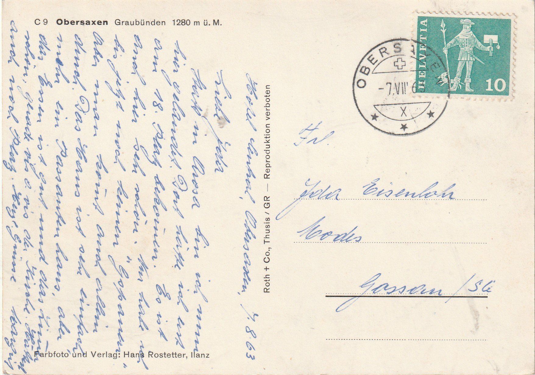 Ansichtskarten: Obersaxen um 1960 – Gebraucht aus Lumbrein von made02 1