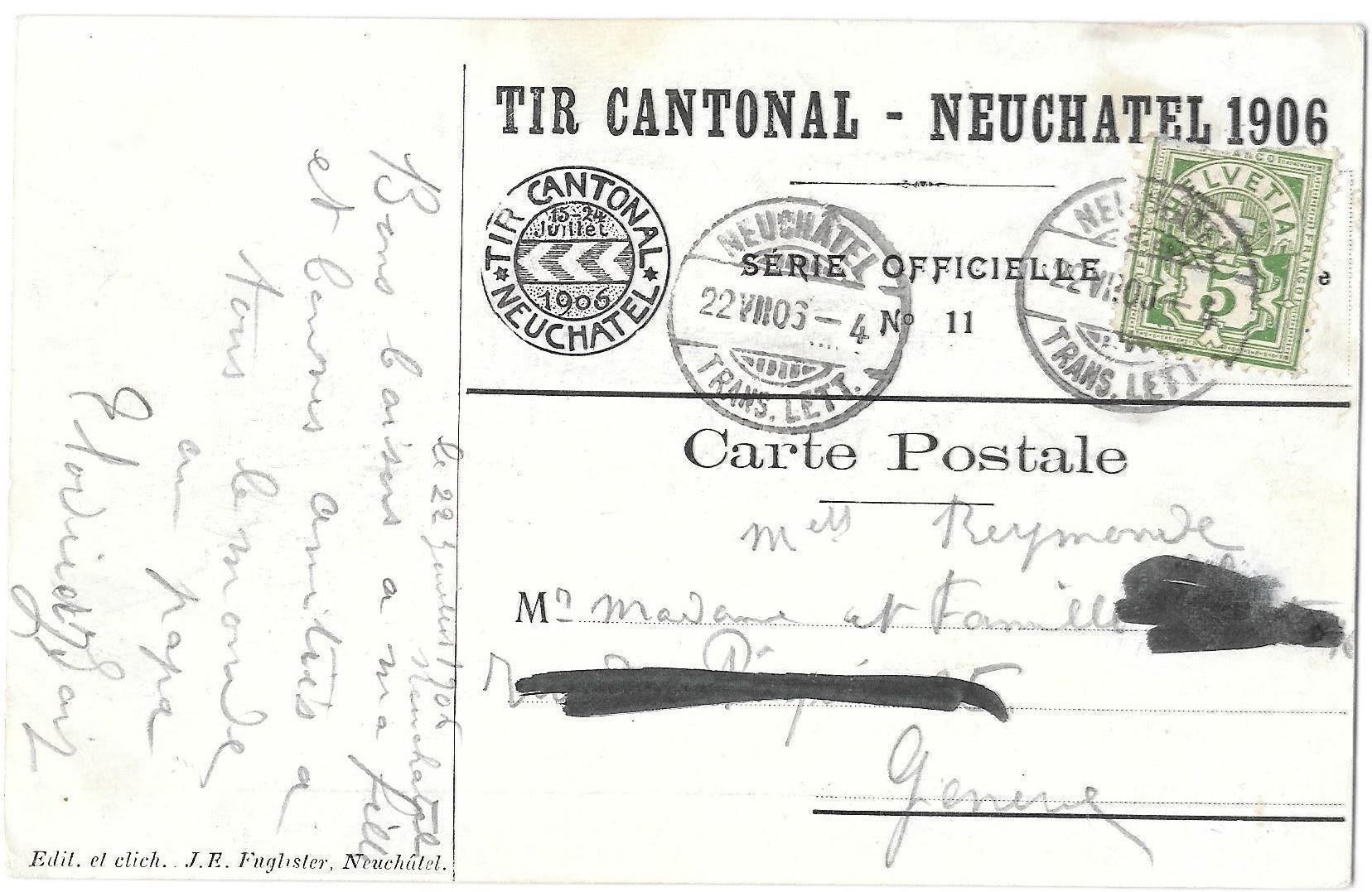 Cartoline postali: Neuchâtel Tir Cantonal 1906 – Usato da Olten venduto da clotaldi 1