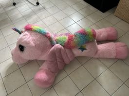 XXL Stofftier Einhorn mit Flügel, rosa mit Regenbogen