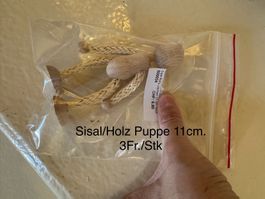 Sisal-Holz Puppe, biegsam, 11cm, Bastelmaterial