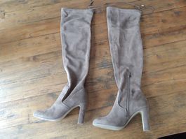 Overknee beige braun Boho Wildleder Casual Blockabsatz 36