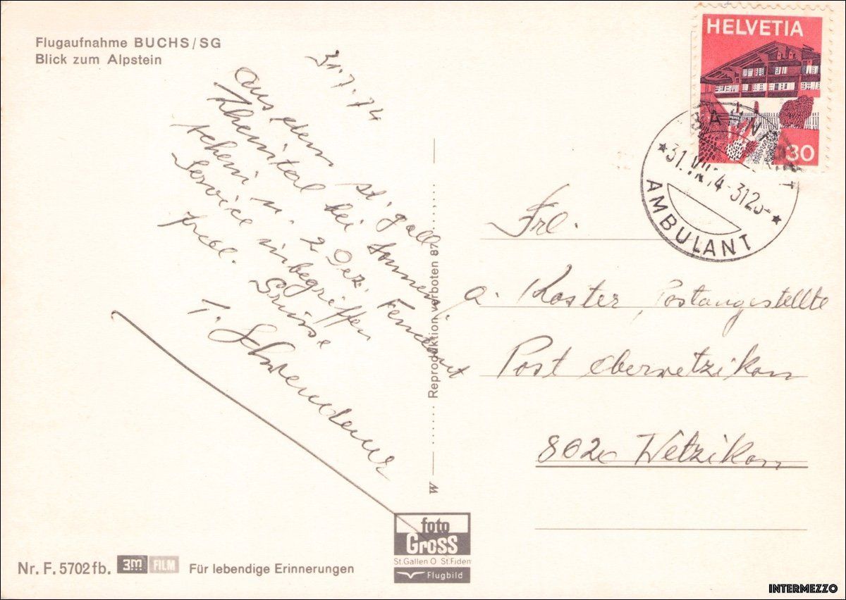 Cartoline postali: Buchs SG // Flugbild 1974 Alpstein – Usato da Basel venduto da intermezzo12 1
