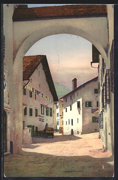 Cartoline postali: AK Zuoz, Blick durch den alten Torbogen – Usato da Berlin venduto da bartko-reher