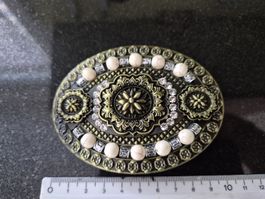 Vintage Gürtelschnalle, oval, dekorativ - Top Zustand!