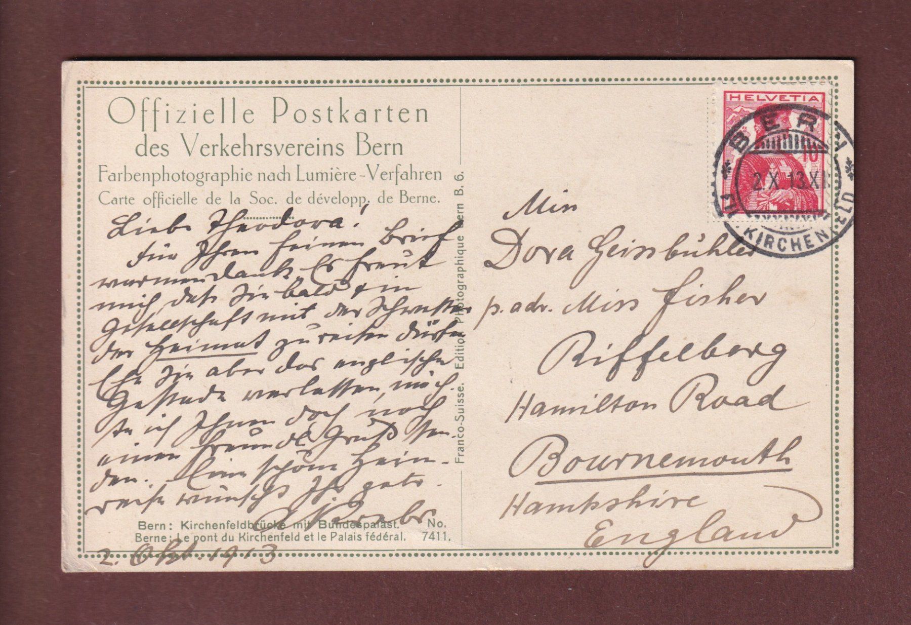 Cartoline postali: BERN - Kirchenfeldbrücke - 1913 – Usato da Pully venduto da nicecards 1