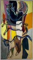 Ronald Kocher (1929) Gemälde instinktsicherer Katzensprung