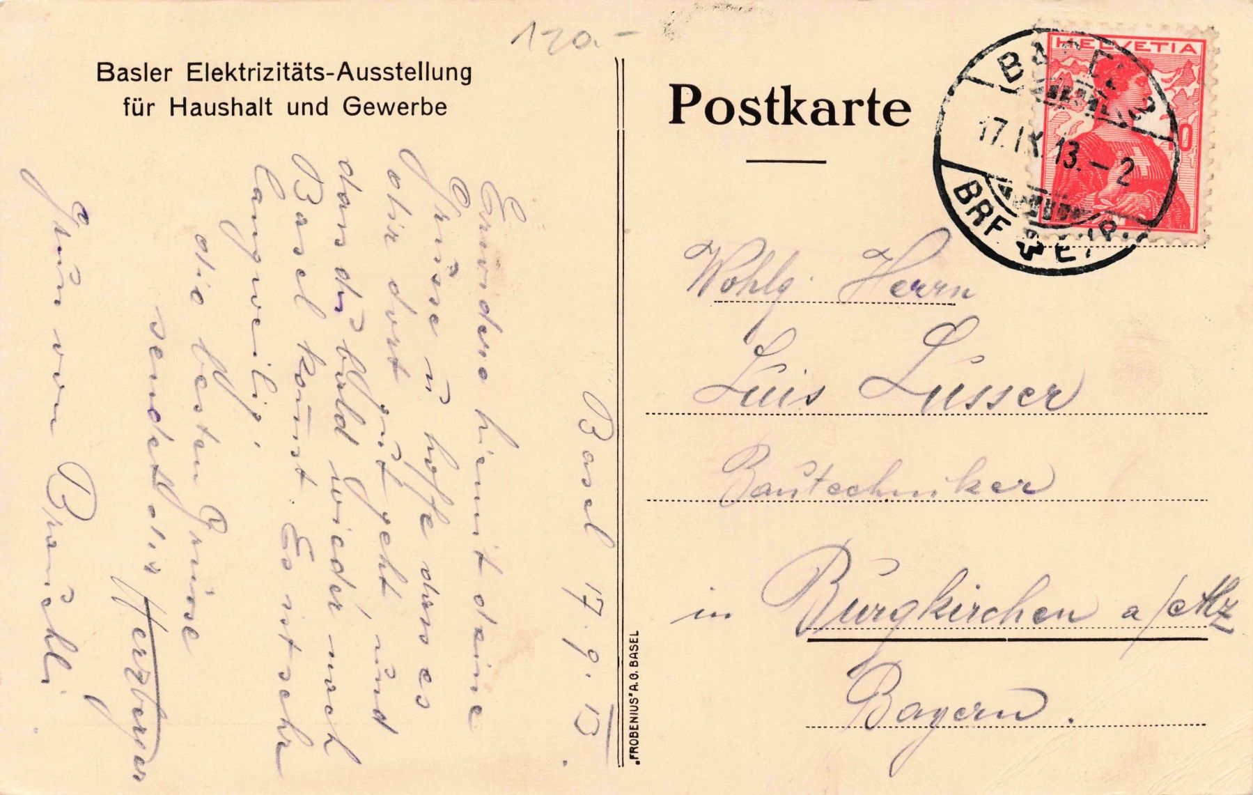 Cartoline postali: Basler elektrizitäts Ausstellung – Usato da Biasca venduto da Blenio71 1