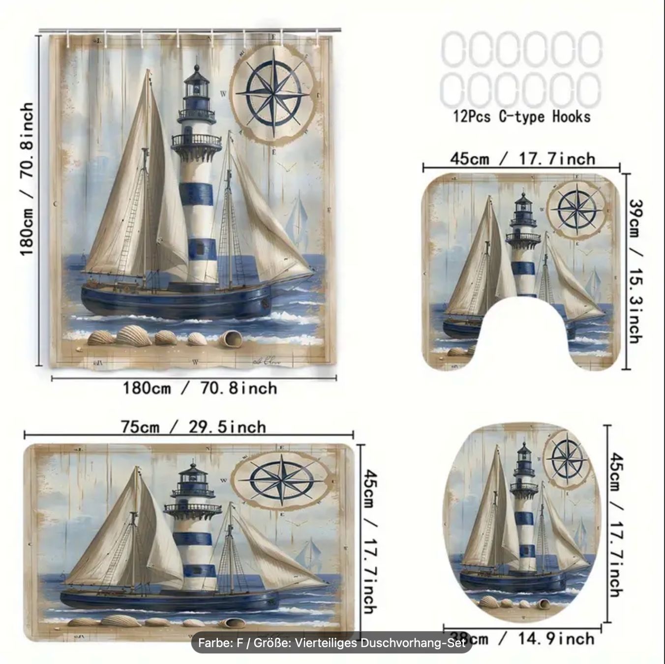 Toutes les décorations: 4-teiliges Duschvorhang-Set mit Segelboot-Muster – Neuf avec emballage d'origine à Wagenhausen par kah_2tx7 1