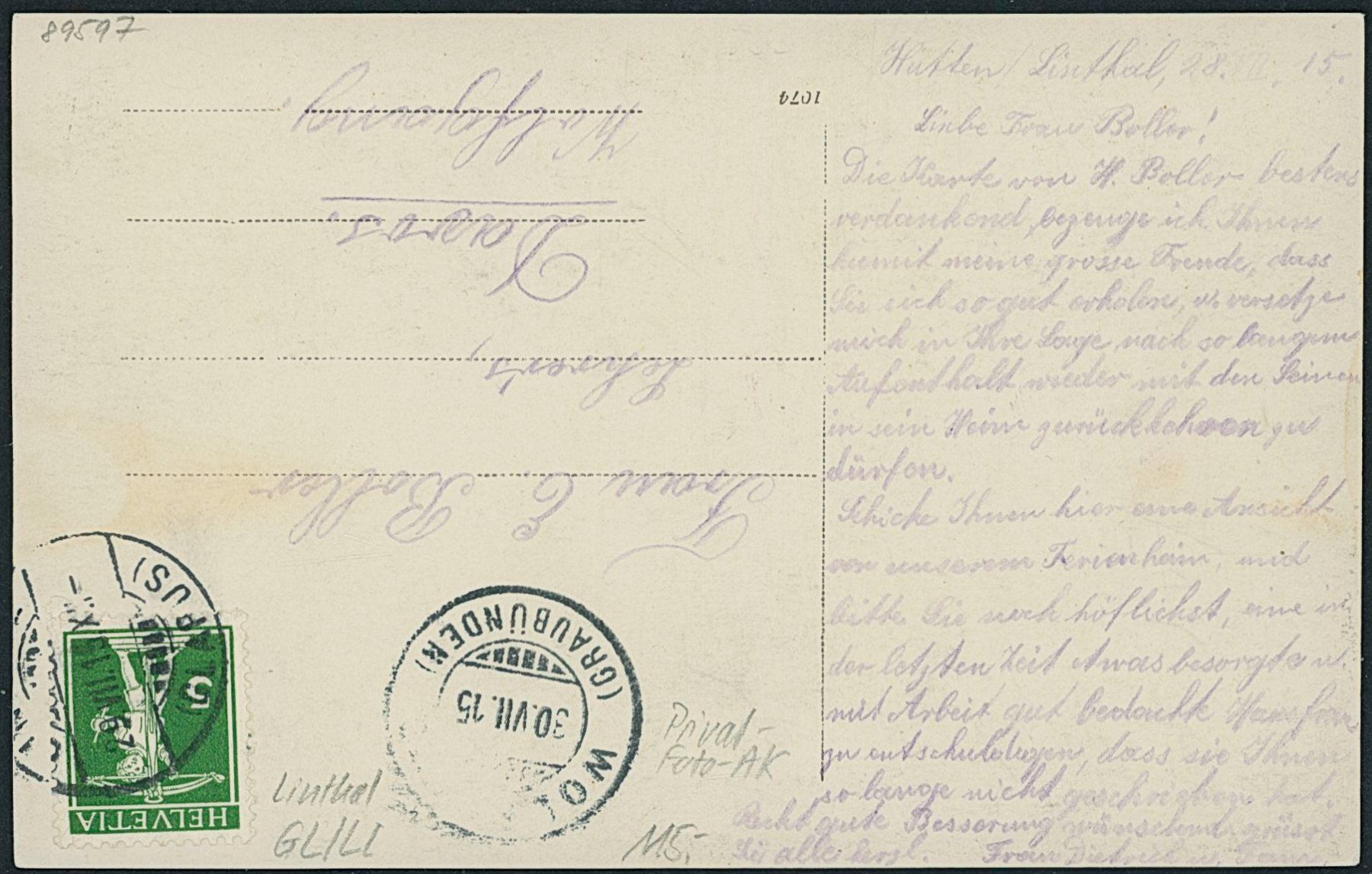 Cartoline postali: GL Linthal – Usato da Schindellegi venduto da leecollect 1