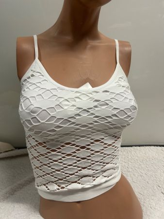 SEXY TOP WEISS FIGURBETONT NETZOPTIK GR S NEU