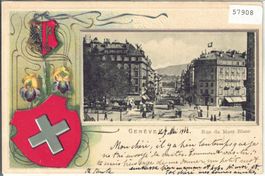 Souvenir de Geneve - Rue du Mont Blanc - Wappen-Präge-Litho