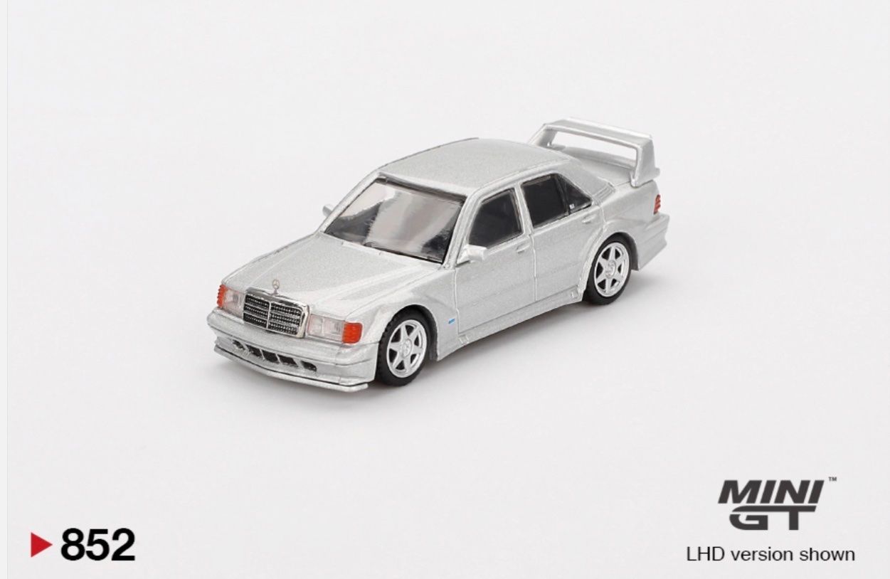 Mercedes-Benz Modellini d'auto: Mercedes-Benz 190E 2.5-16 Evolution II Silver 1/64 Mini GT – Nuovo e nell'imballaggio originale da Wohlen AG venduto da PrivatSammlung 1