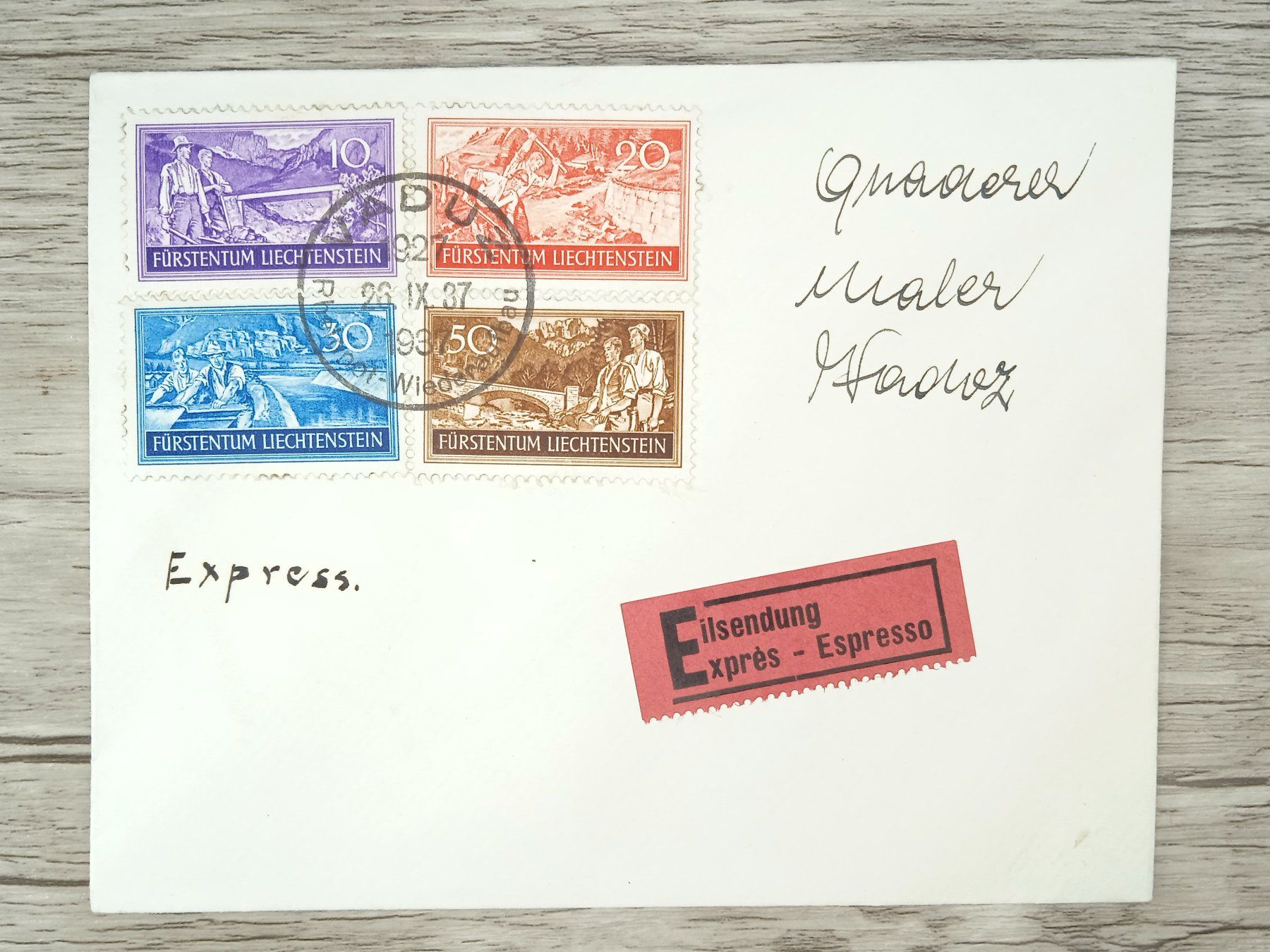 Alle Briefmarken: TR73 Enveloppe + Timbre Liechtenstein 1937 – Gebraucht aus Cousset von Patrick_Collections